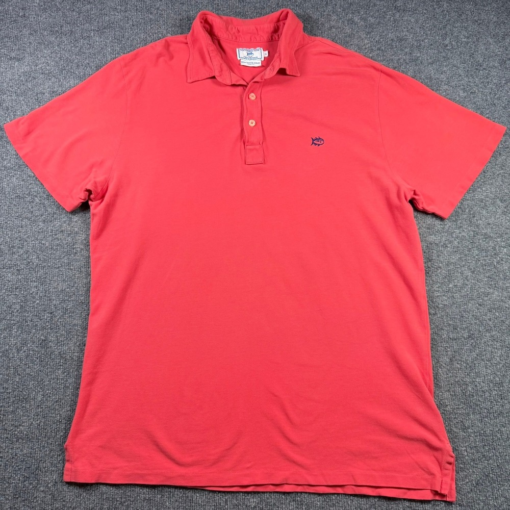 Southern Tide Beachside Polo Mens XL Coral Pink Skipjack Trim Fit Cotton Shirt
